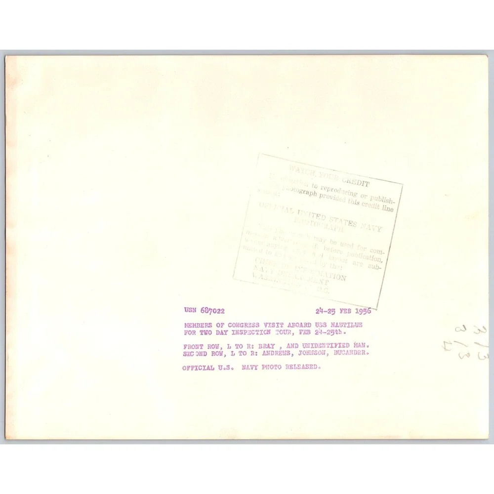 1956 US Navy Photo Members of Congress Aboard USS Nautilus Submarine Inspection